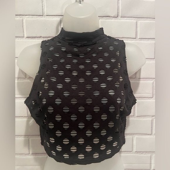 BLUSH MARK Women's Perforated Sleeveless Turtleneck Top & pants black  /M - Picture 3 of 13